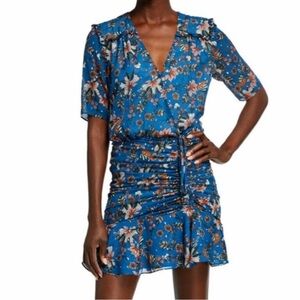 Floral ruching Dress size 4 silk blend with metallic thread Veronica beard nwt